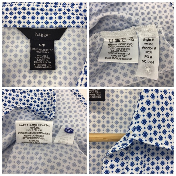 Haggar V-Neck Blue & White Button-Up Blouse, Small - Picture 14 of 14